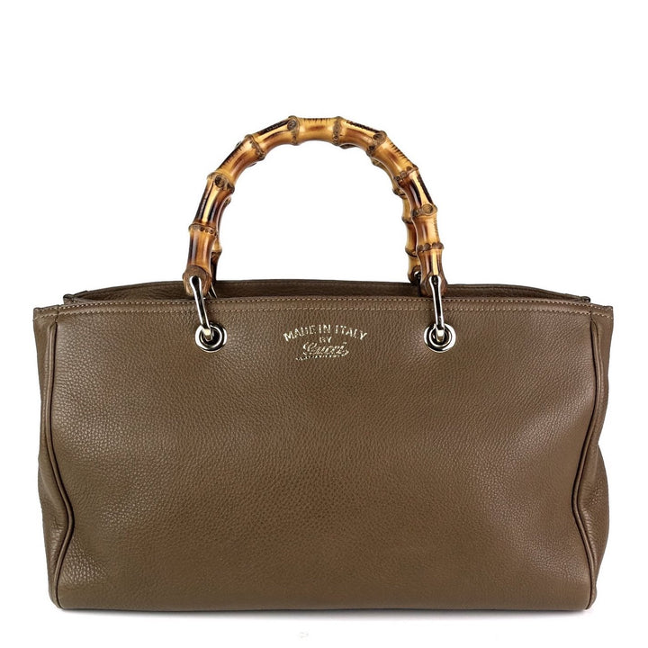 pebbled leather bamboo handle shopper tote bag