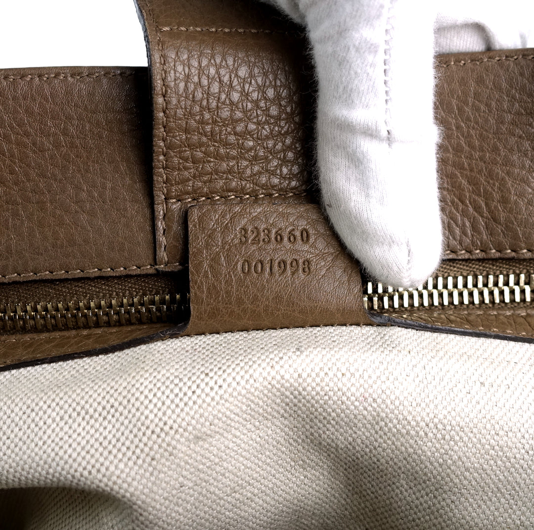 pebbled leather bamboo handle shopper tote bag