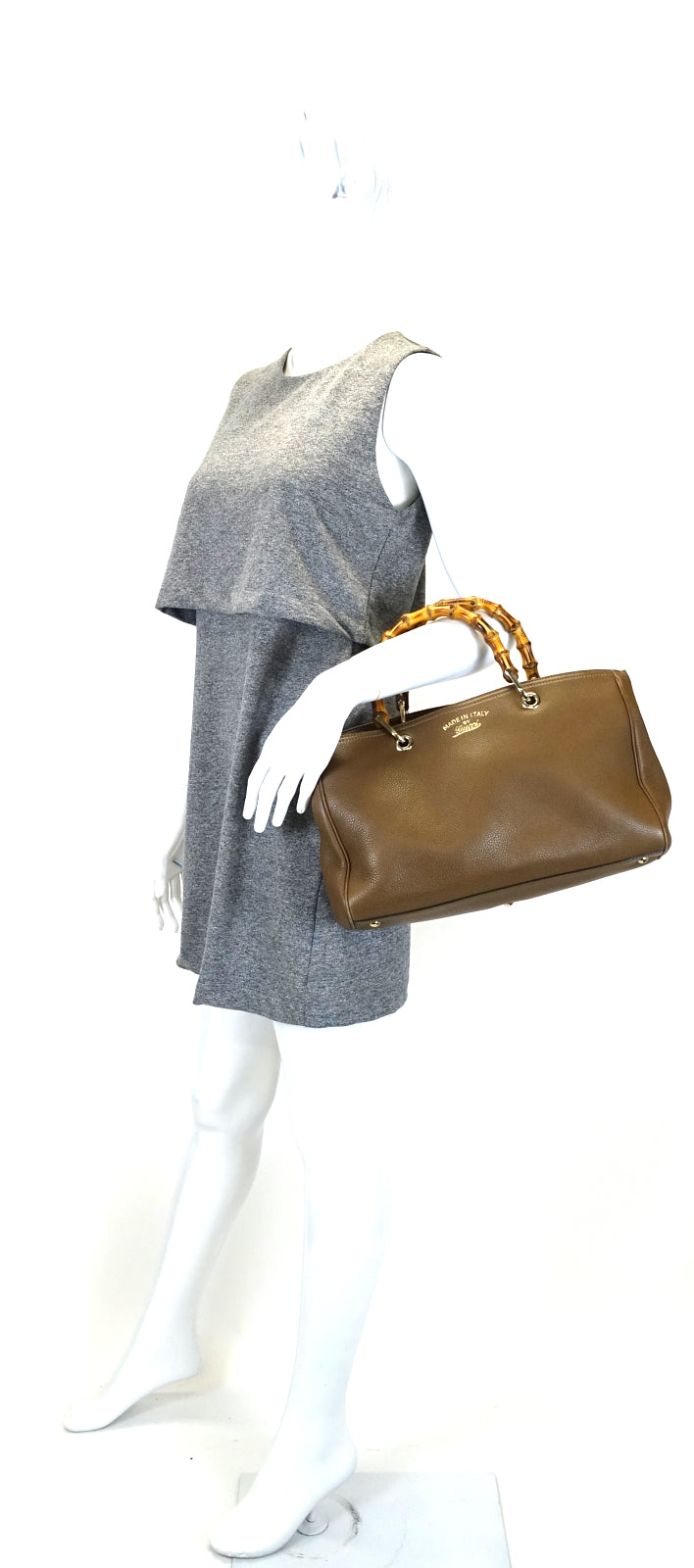 pebbled leather bamboo handle shopper tote bag