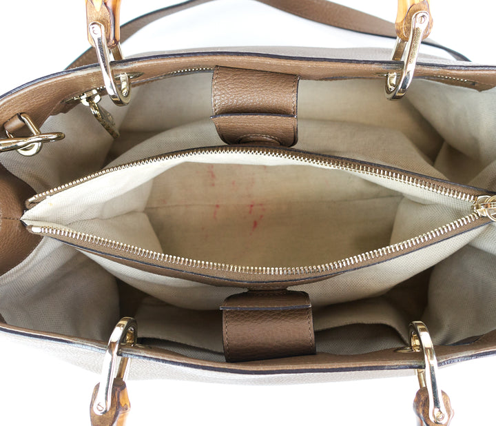 pebbled leather bamboo handle shopper tote bag