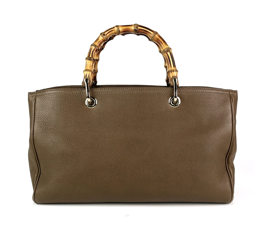 pebbled leather bamboo handle shopper tote bag