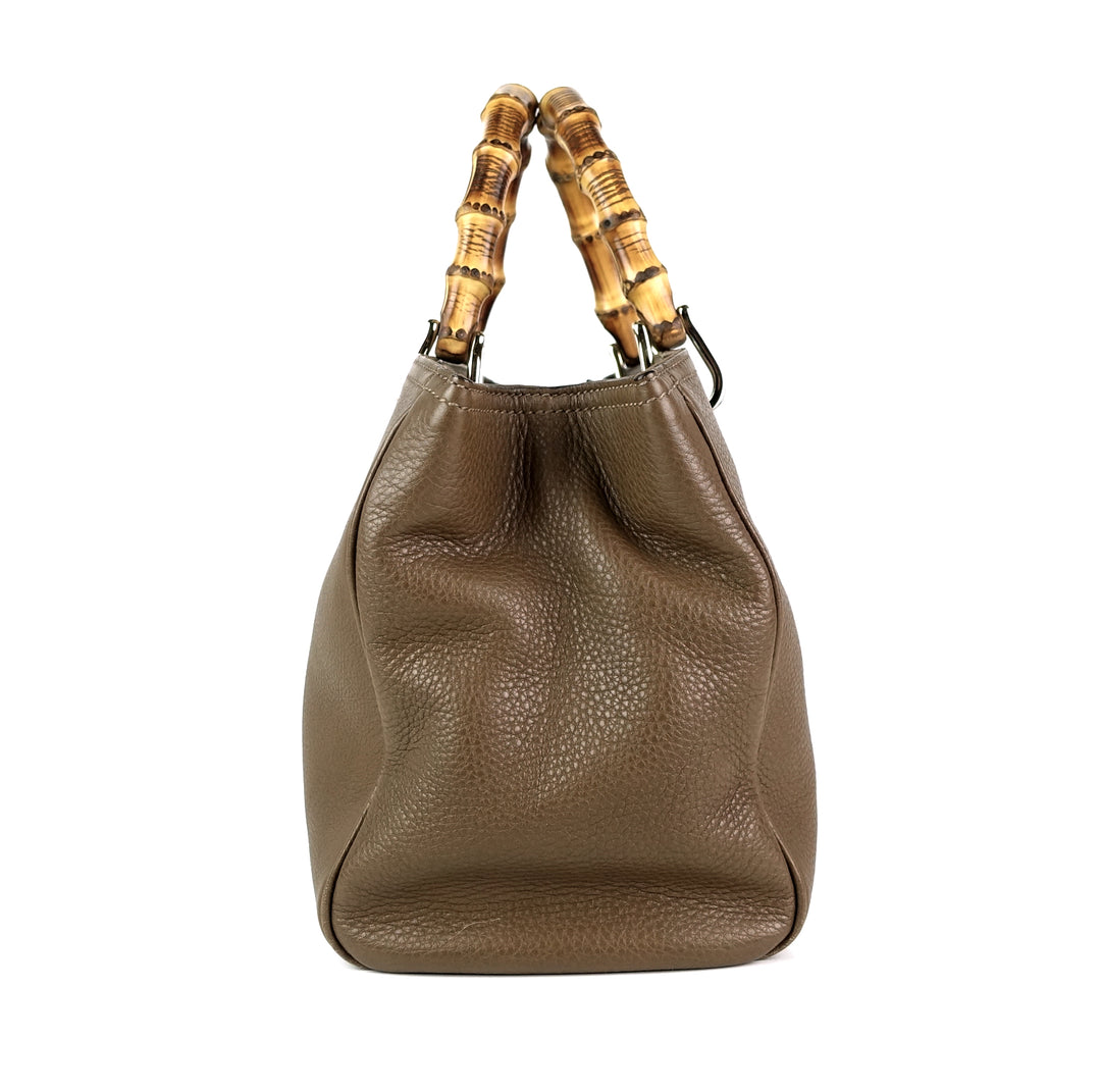pebbled leather bamboo handle shopper tote bag