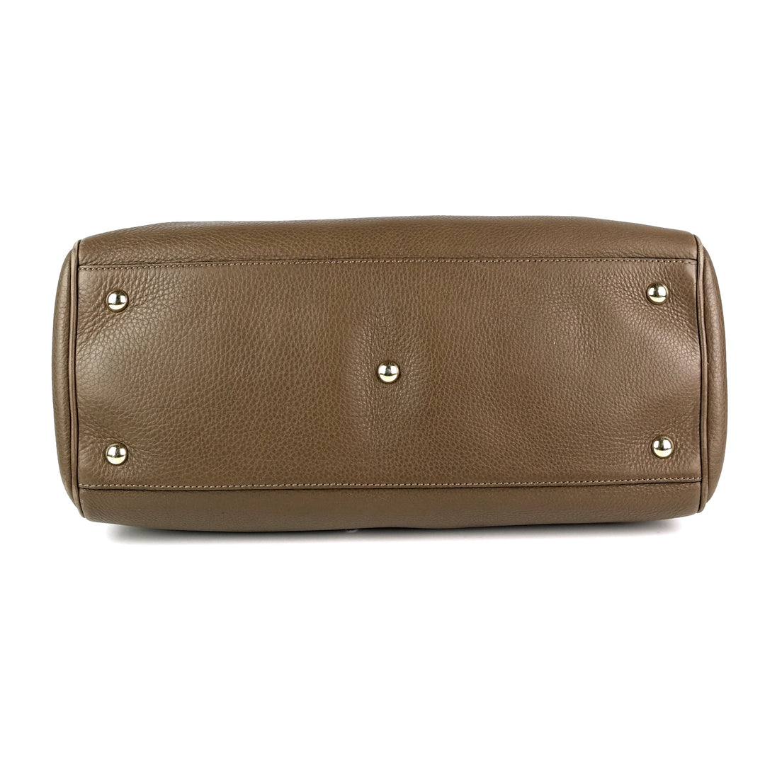 pebbled leather bamboo handle shopper tote bag
