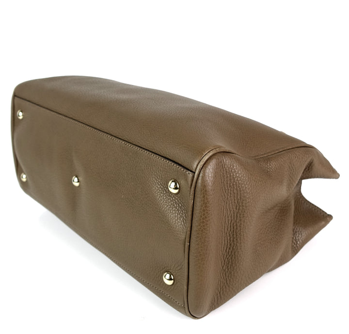 pebbled leather bamboo handle shopper tote bag