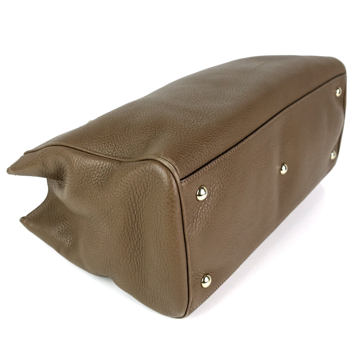 pebbled leather bamboo handle shopper tote bag