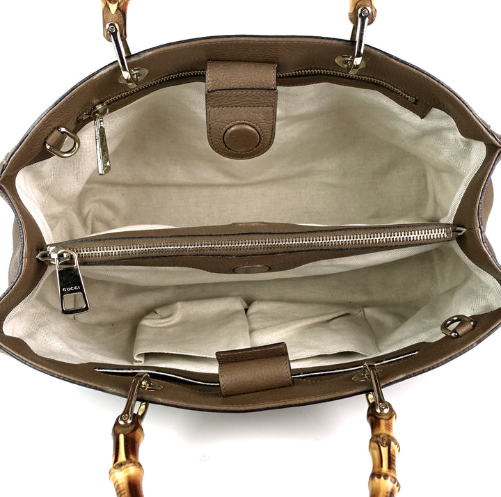 pebbled leather bamboo handle shopper tote bag