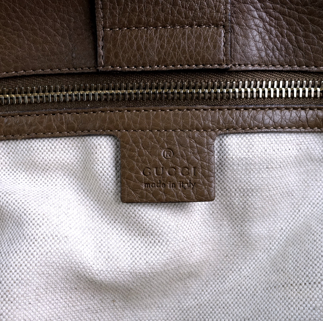 pebbled leather bamboo handle shopper tote bag