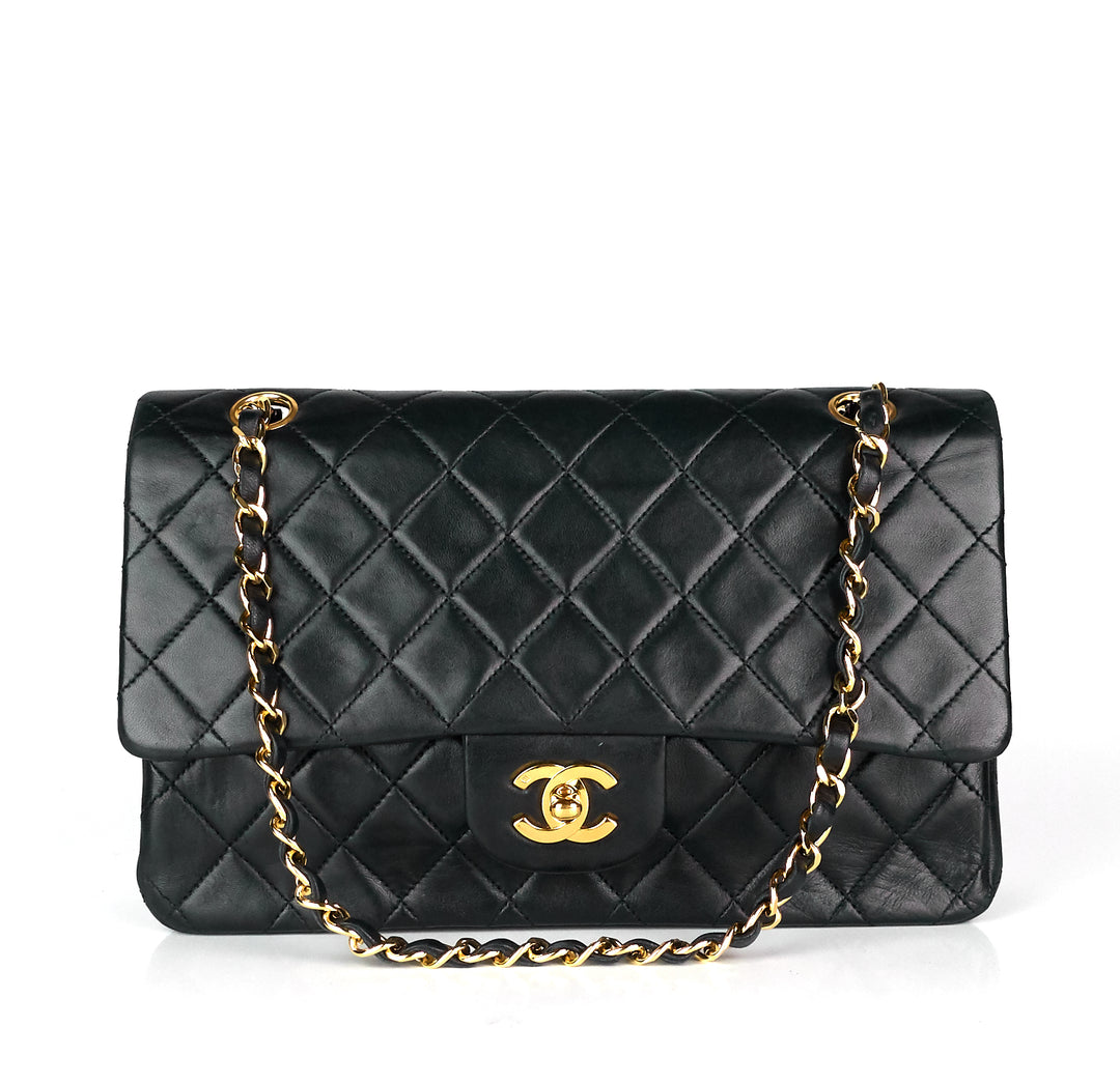 double flap medium lambskin leather bag