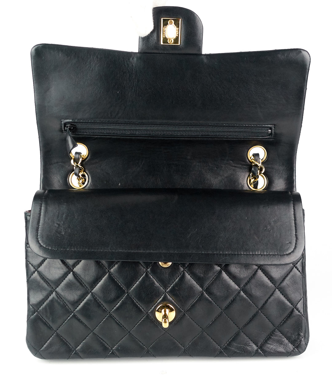 double flap medium lambskin leather bag