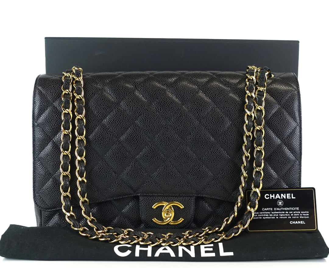 double flap caviar leather maxi bag
