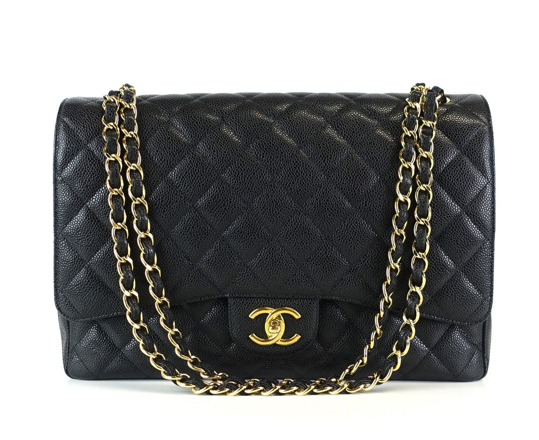 double flap caviar leather maxi bag