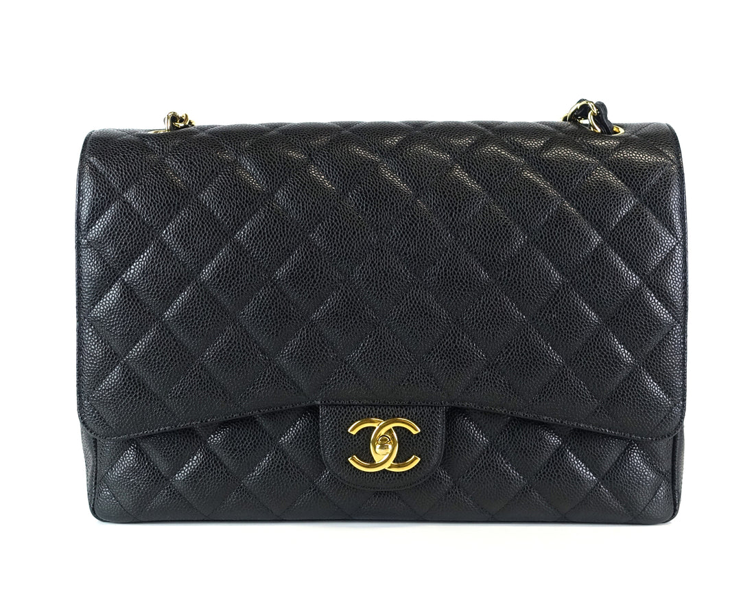 double flap caviar leather maxi bag