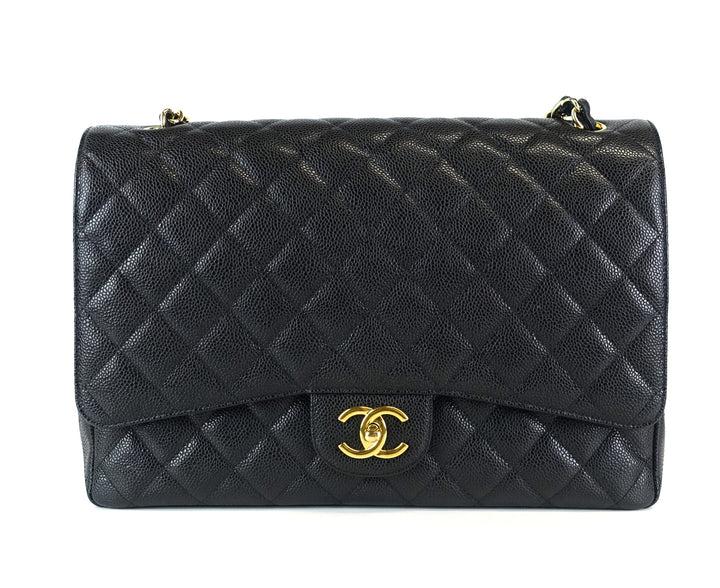 double flap caviar leather maxi bag