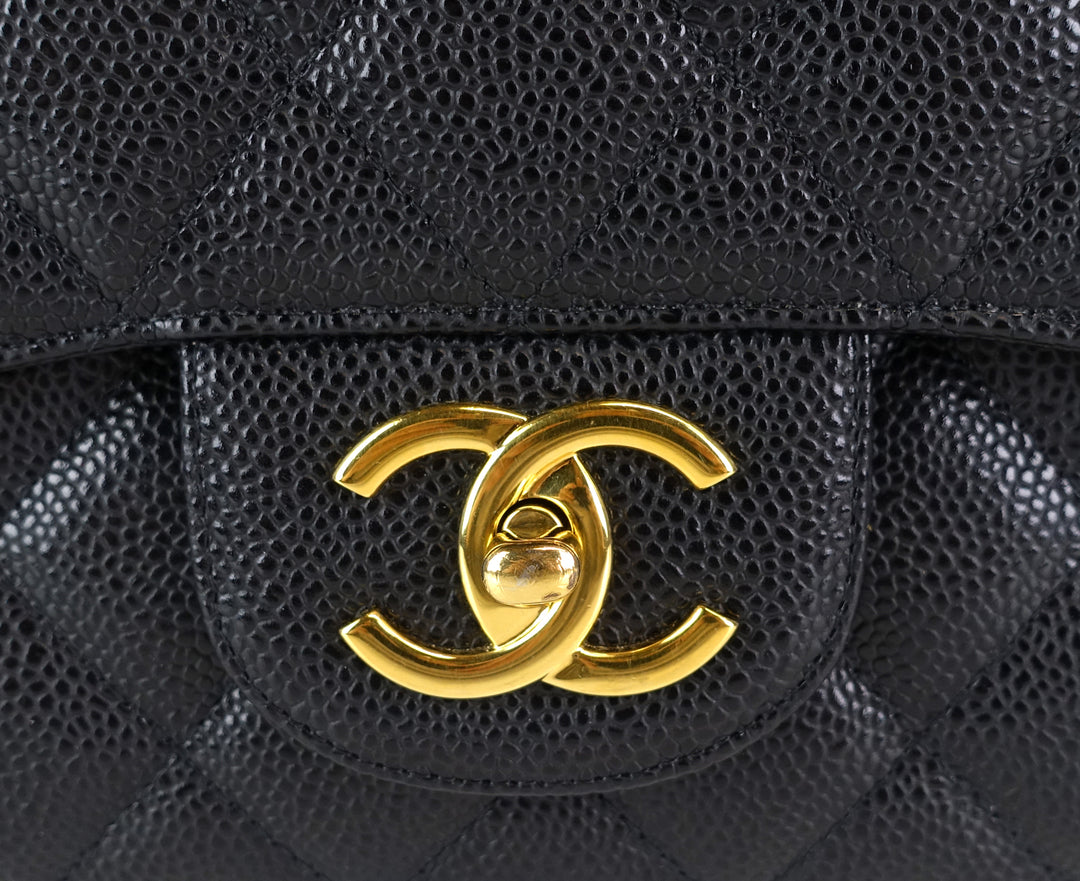 double flap caviar leather maxi bag
