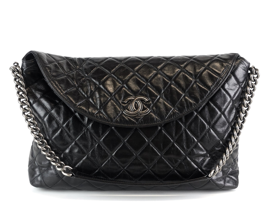 lambskin leather aged chain cc flap large bag