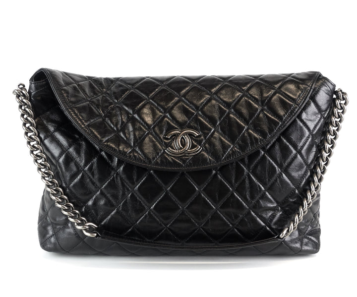lambskin leather aged chain cc flap large bag
