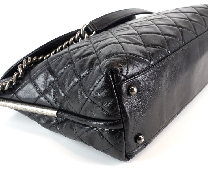 lambskin leather aged chain cc flap large bag