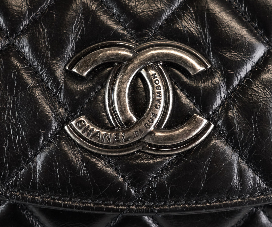 lambskin leather aged chain cc flap large bag