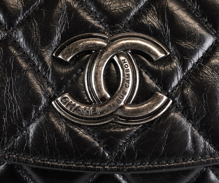 lambskin leather aged chain cc flap large bag