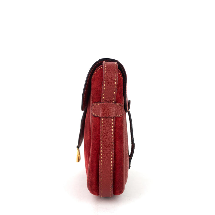 saddle flap suede shoulder/belt bag