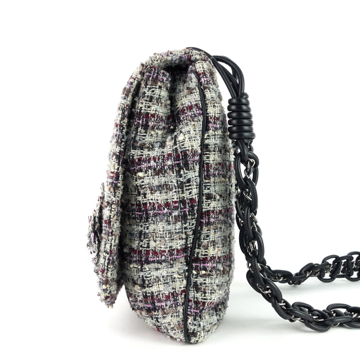 floral appliqué tweed messenger bag