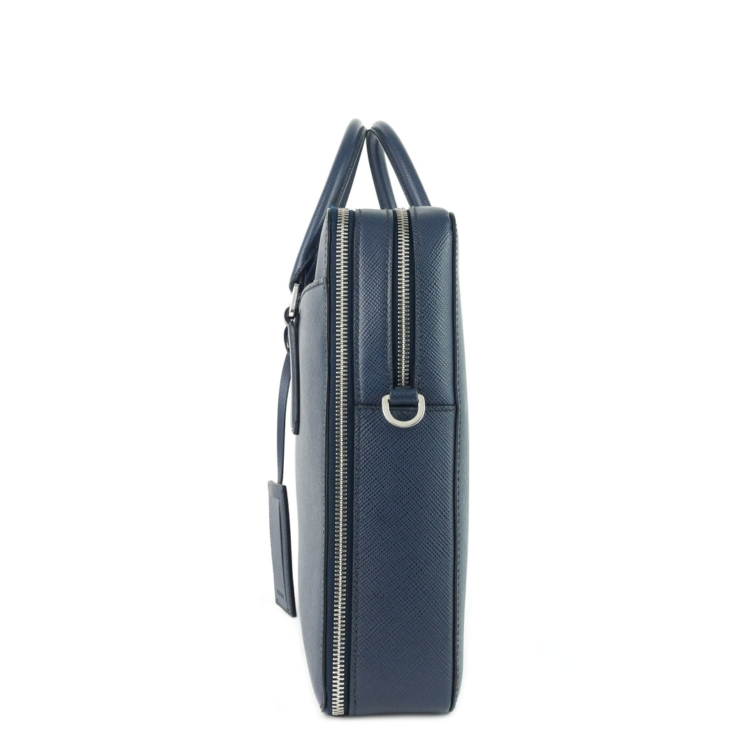 lettering logo saffiano leather briefcase bag