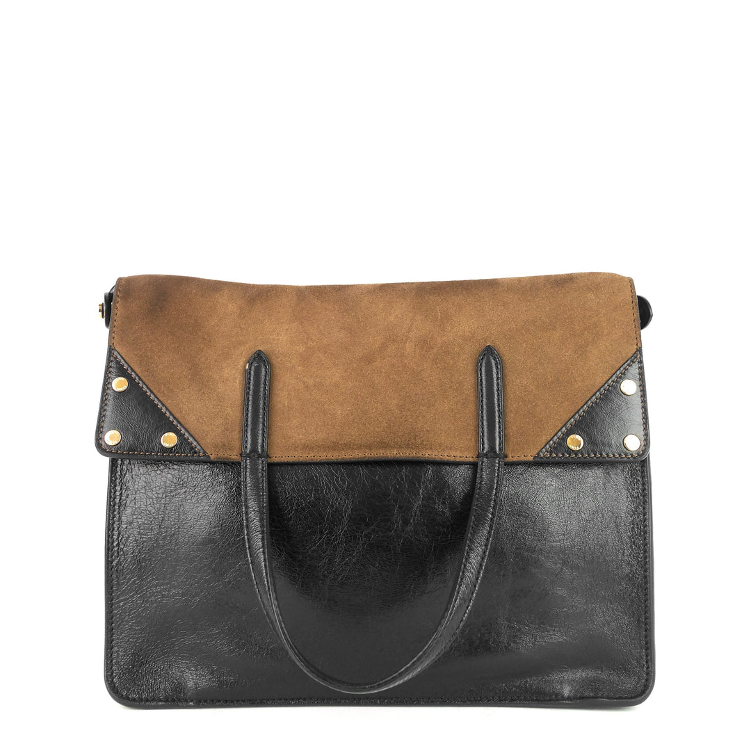 grace calfskin leather and suede flip tote bag