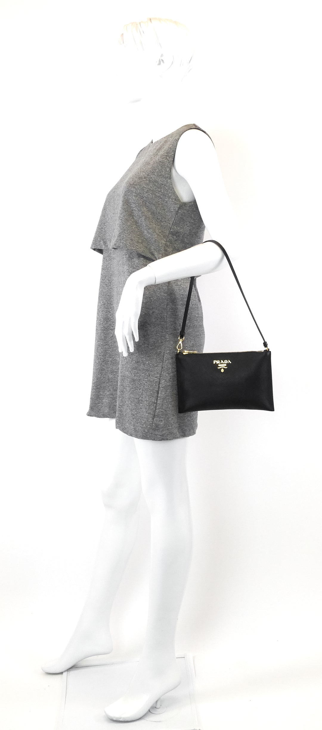 saffiano leather flat zip shoulder bag