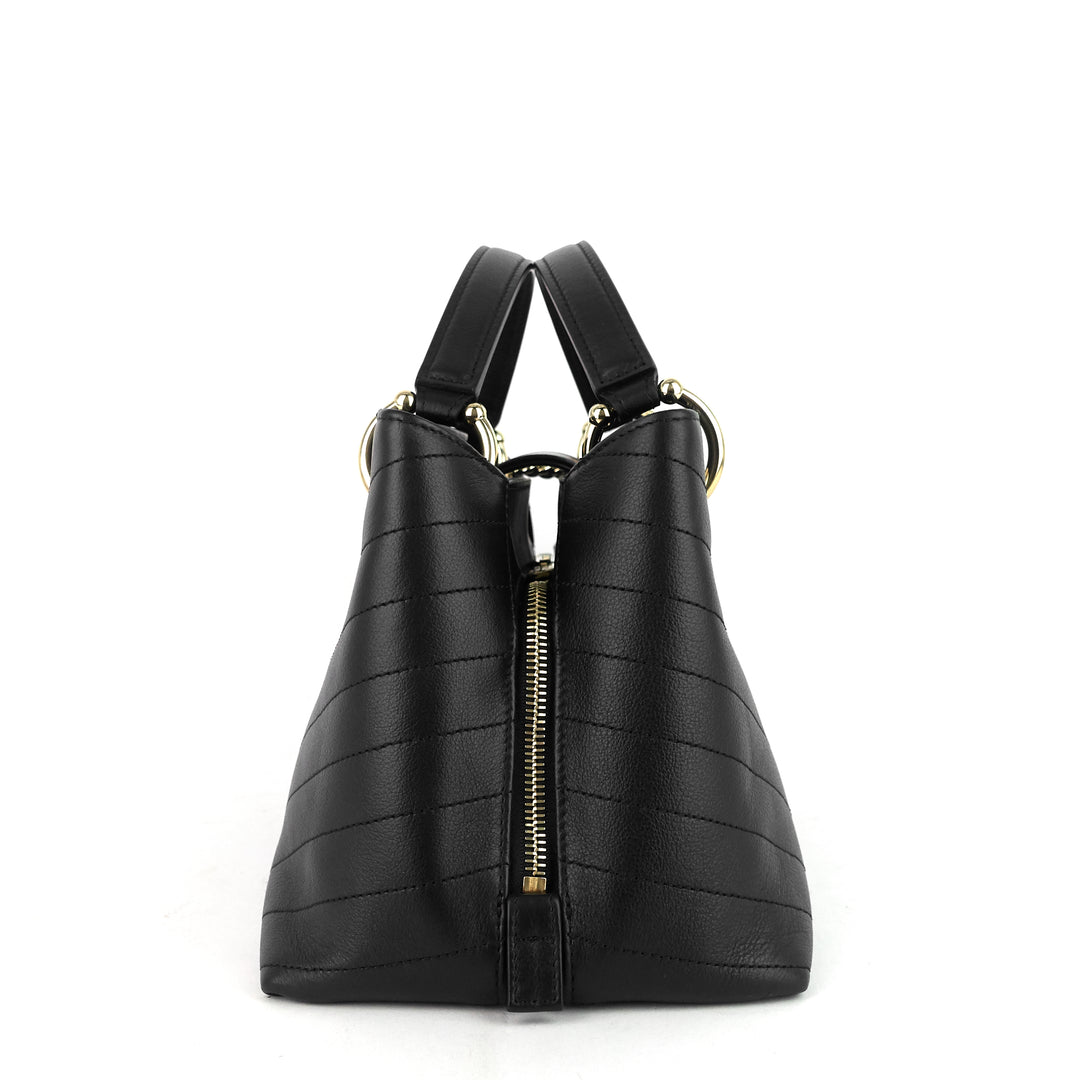 chevron chic top handle small calfskin tote bag