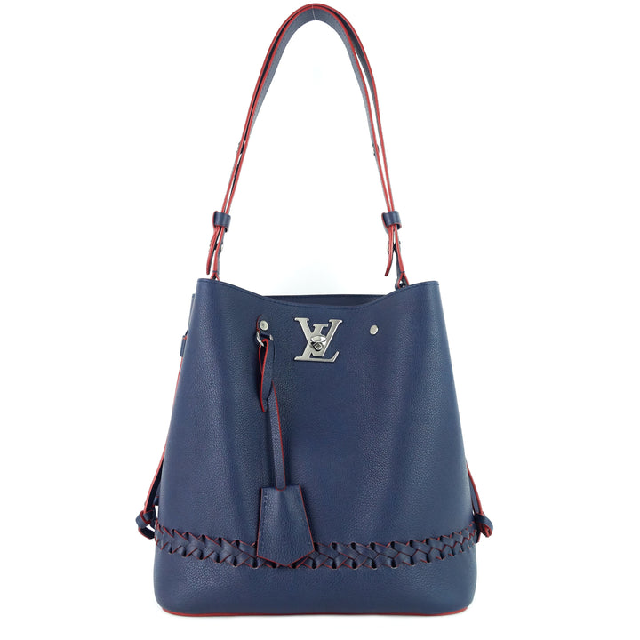 lockme braided blue calfskin leather bucket bag