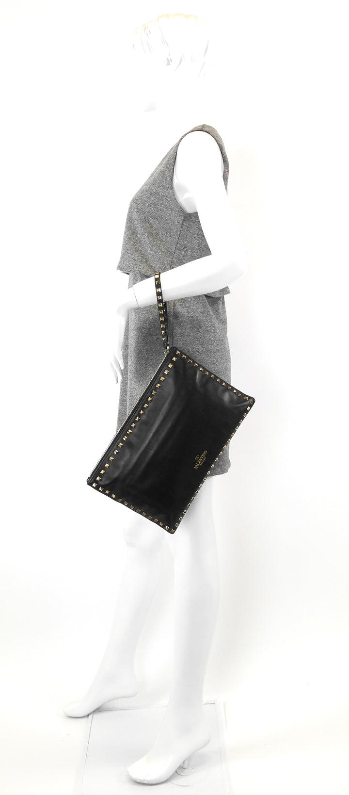 stud lambskin leather clutch bag