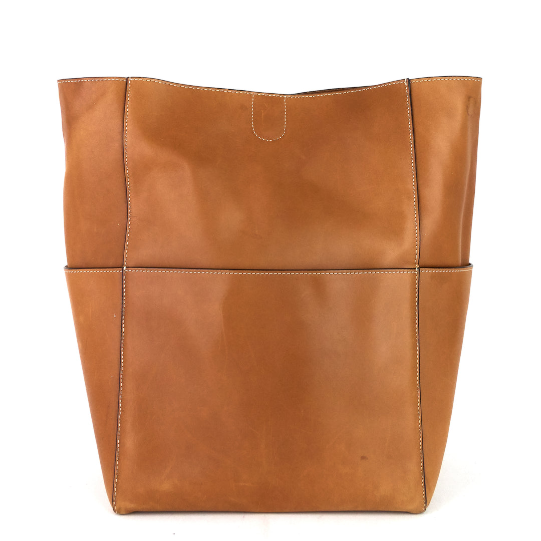 sangle large natural calfskin leather bucket bag