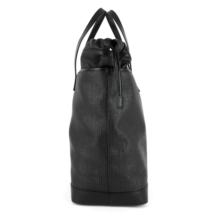 teddy medium canvas and leather drawstring shopping tote bag