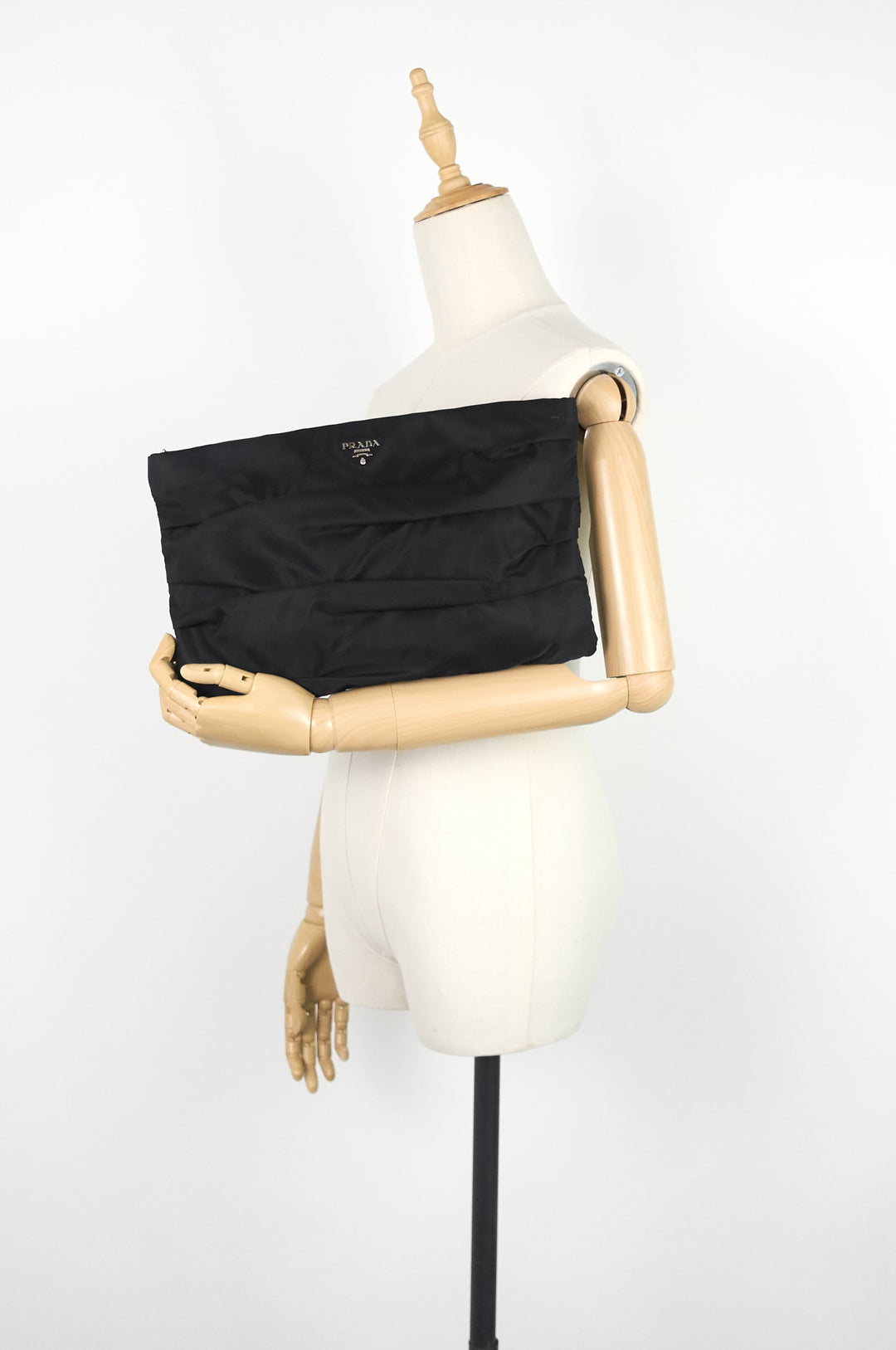 Zipped Pleated Nylon Clutch Bag