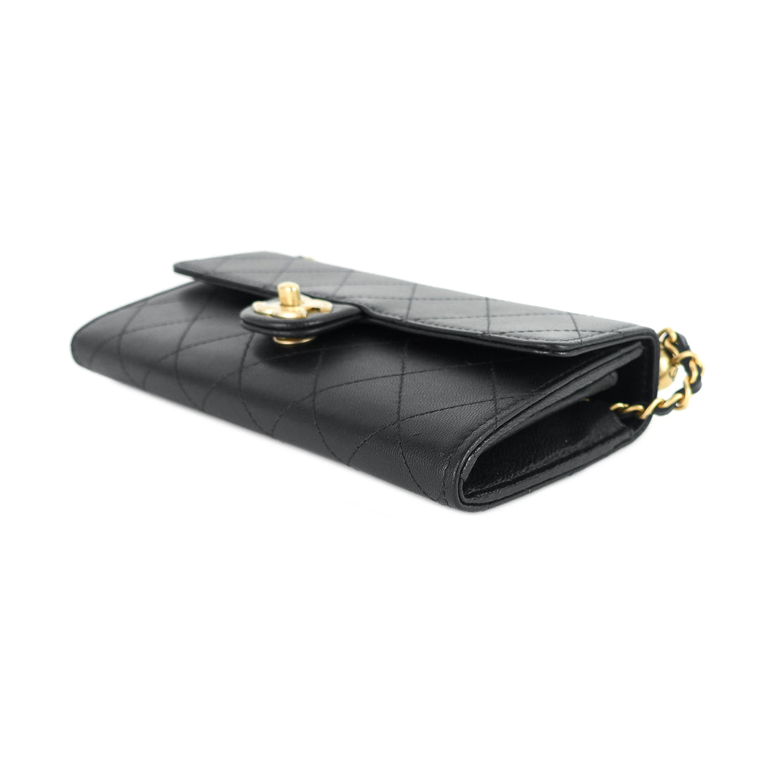chic pearls flap goatskin leather clutch with chain bag