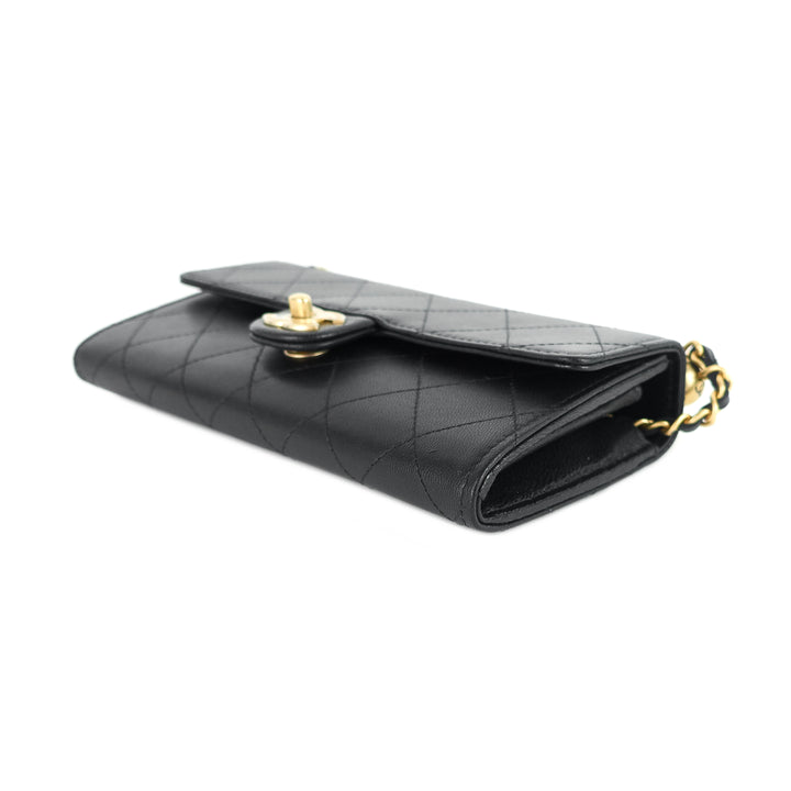 chic pearls flap goatskin leather clutch with chain bag
