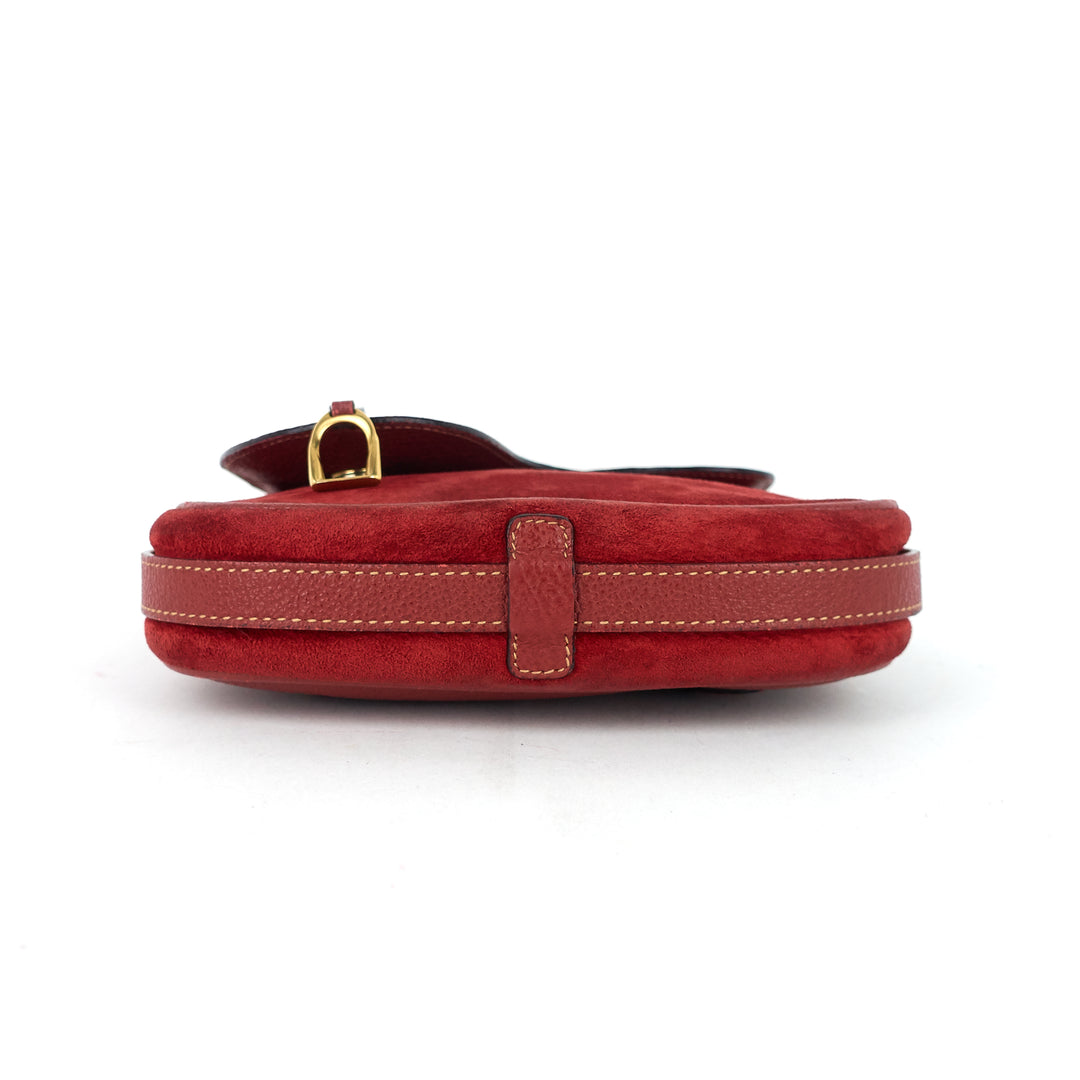 saddle flap suede shoulder/belt bag