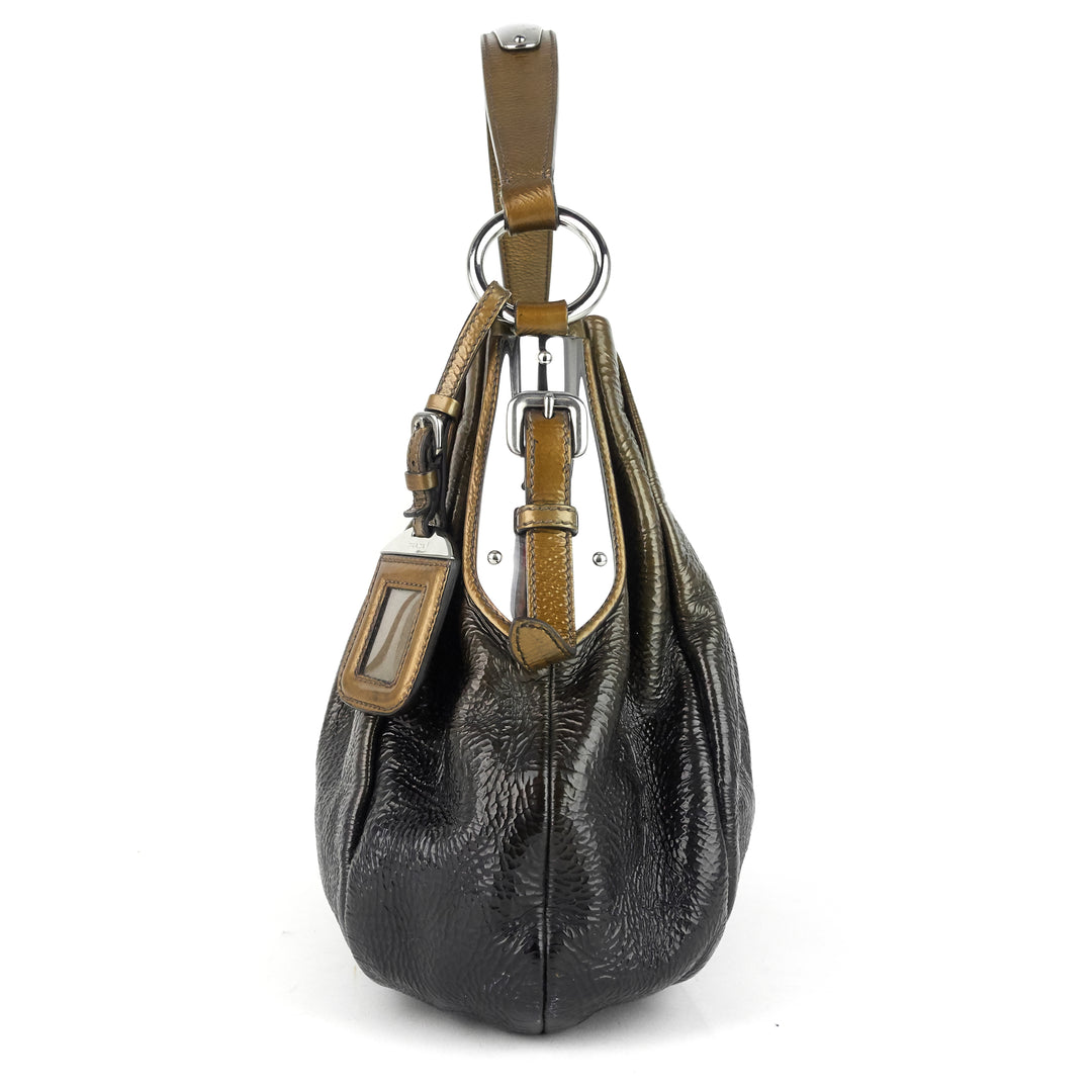 ombre pleated patent leather bag