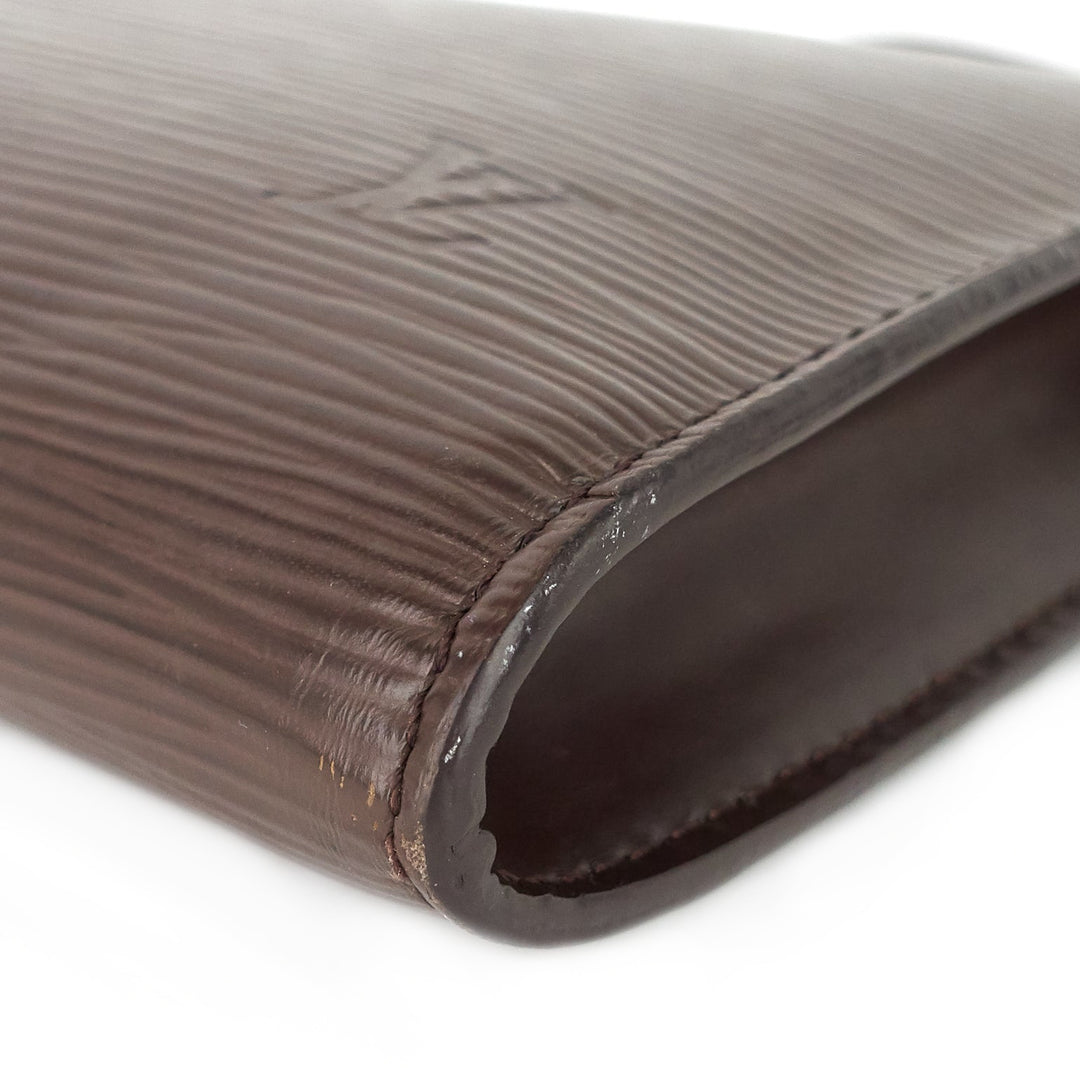 pochette accessoires brown epi leather bag