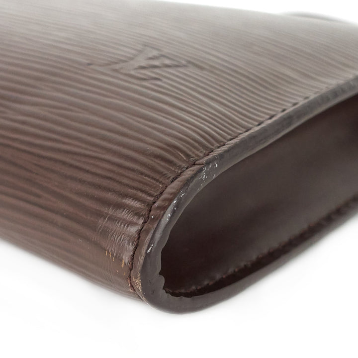 pochette accessoires brown epi leather bag