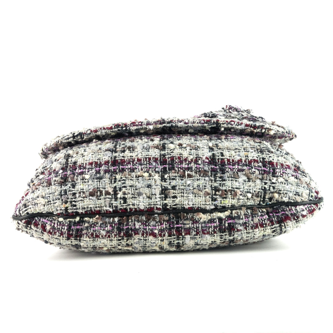 floral appliqué tweed messenger bag