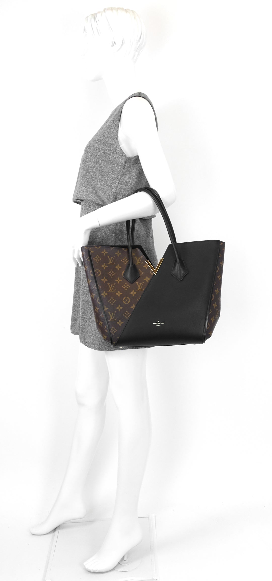 kimono monogram canvas and black leather bag