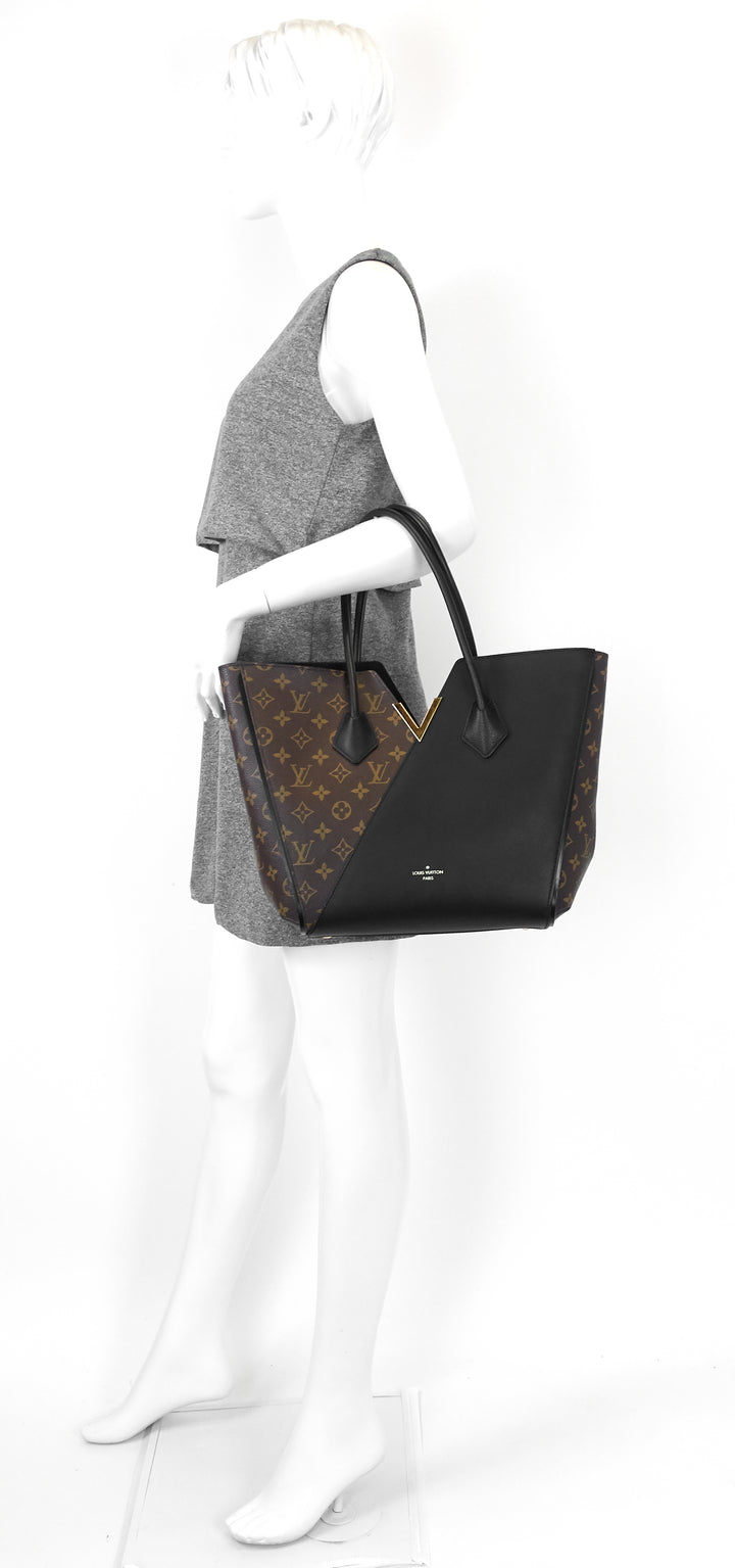 kimono monogram canvas and black leather bag