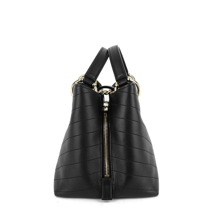 chevron chic top handle small calfskin tote bag