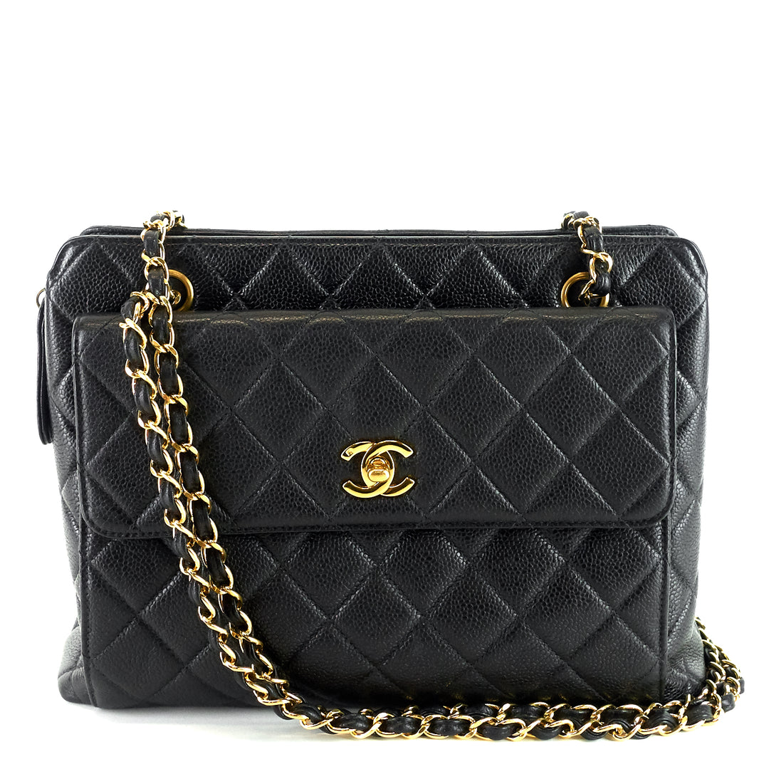 quilted caviar leather shopping tote bag