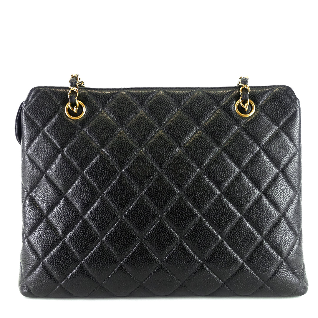 quilted caviar leather shopping tote bag