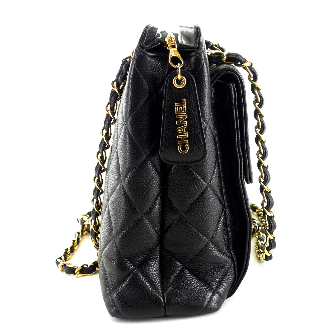 quilted caviar leather shopping tote bag