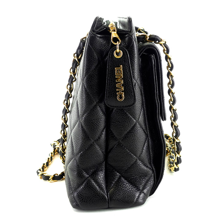 quilted caviar leather shopping tote bag