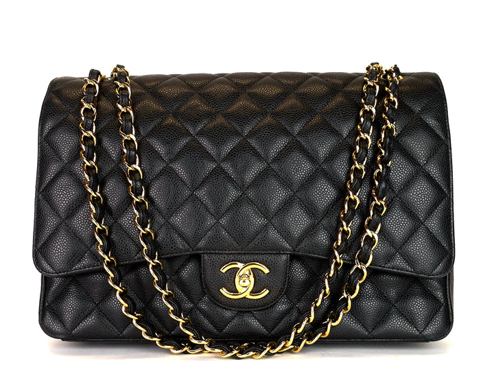 classic double flap caviar leather maxi bag