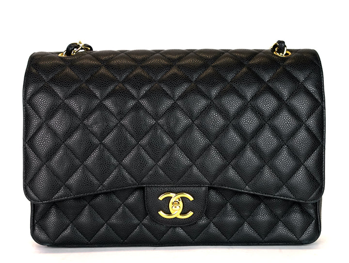 classic double flap caviar leather maxi bag